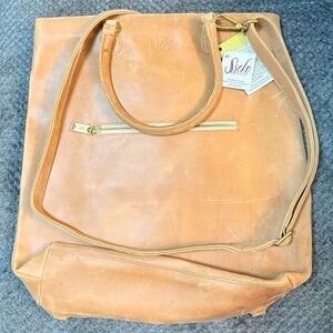 Sseko Designs Handmade Leather Convertible Tote Bag NWT Oiled Cognac Ethical
